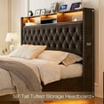 thumbnail image 5 of King Size Bed Frame with Headboard and Storage, Upholstered Frame with Charging Station 60" Tall Wingback LED Light, 5 of 6