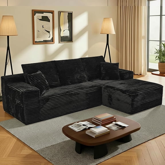 LLappuil 108" Sectional Sofa, Modular Sectional Couch with Left Chaise, Deep Seat Corduroy Cloud Sofa for Living Room Black