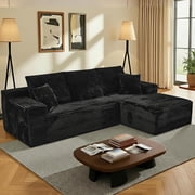 LLappuil 108" Sectional Sofa, Modular Sectional Couch with Left Chaise, Deep Seat Corduroy Cloud Sofa for Living Room Black