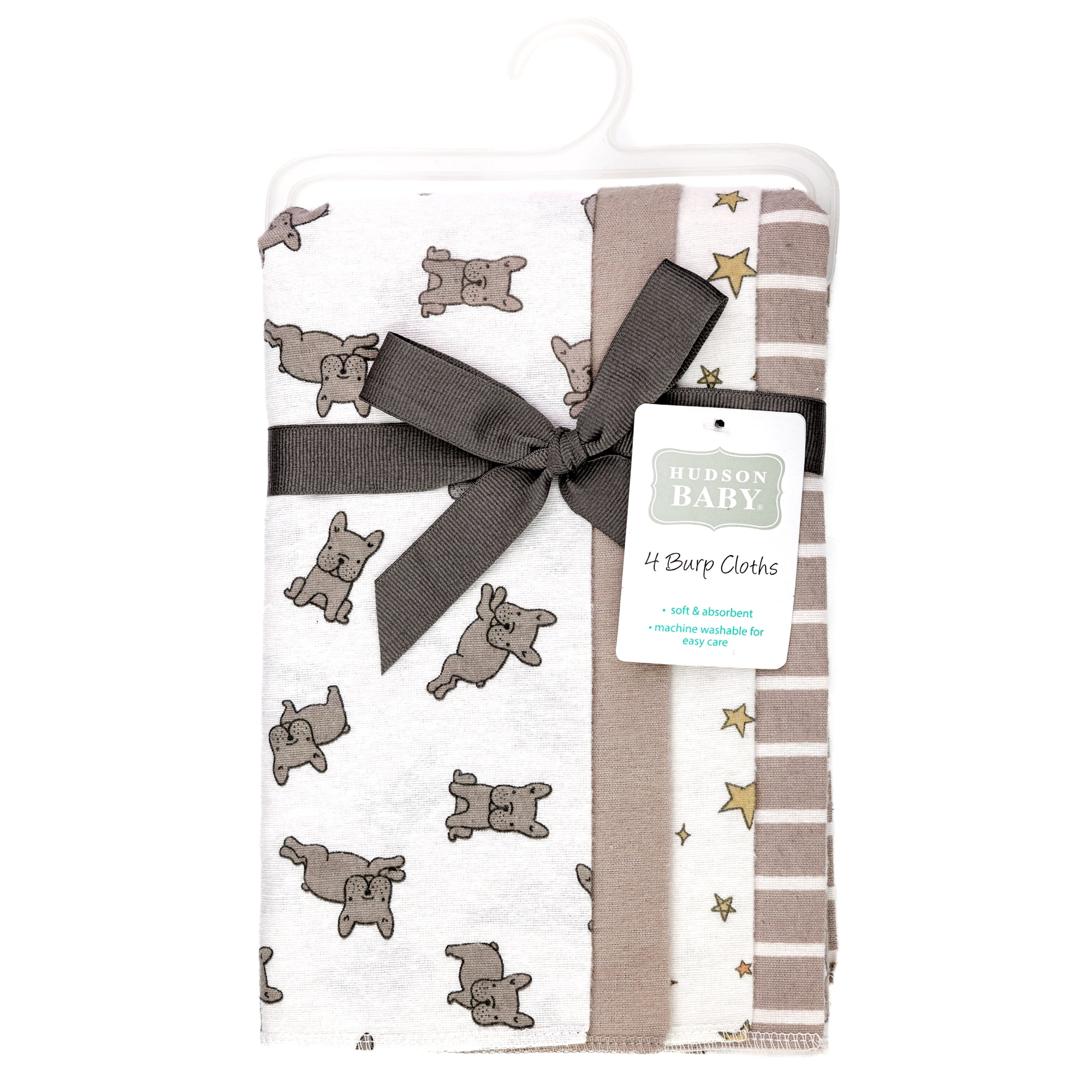 Hudson Baby Infant Cotton Polyester Flannel Burp Cloths 4-Pack, French Bulldog Stars, One Size