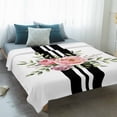 thumbnail image 4 of Pink Flowers Blanket Soft Cozy Warm Throw Blanket for Couch, Plush Fuzzy Flannel Fleece Blankets for Sofa, Romantic Floral Leaves Black Striped Bed Blankets Lightweight Gifts for Women, 30"x40", 4 of 9