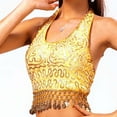 thumbnail image 4 of DHFJKG Women Sequin Crop Top Belly Dance Halter Side Tie Tank Top Coin Tassel Camisole Shirt Sleeveless Glitter Trendy Tops, 4 of 7