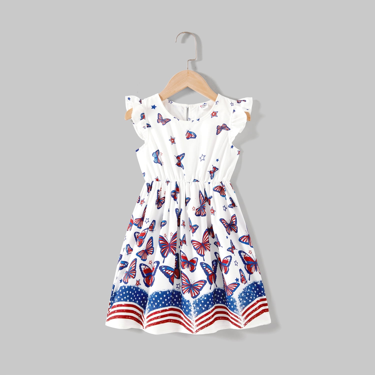 All Over Butterfly Print Blue Flutter-sleeve Button Up Dress for Mom and Me