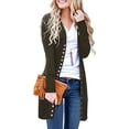 thumbnail image 1 of Women Long Sleeve Snap Button Down Solid Color Knit Ribbed Neckline Cardigans, 1 of 1