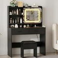 thumbnail image 3 of Vanity Desk with Sliding Mirror,Makeup Dressing Table Set with Lights&Charging Station,Girls Vanity Table with Storage Shelves for Bedroom, 3 of 5