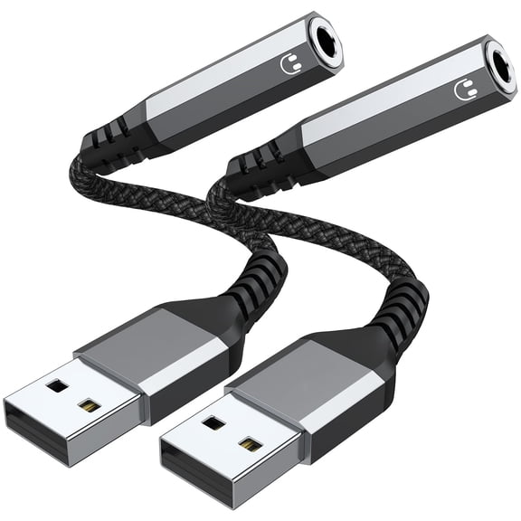 USB to 3.5mm Jack Audio Adapter (2-Pack),USB to Audio Jack Adapter Headset,USB-A to 3.5mm TRRS 4-Pole Mic Female,External Stereo Sound Card for Headphone,Mac,PS4,PS5,PC,Laptop,Desktops