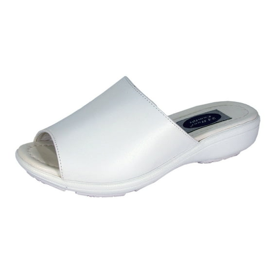 PEERAGE Lois (LS08032) Women Extra Wide Width Classic Leather Slides White 5