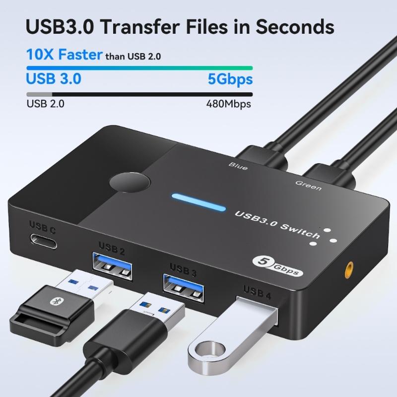 lanema USB3.0 Switcher 2 in 4 Out KVM Switcher Computer Laptop Sharing USB3.0 to Type C