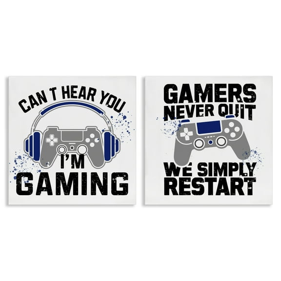 Stupell Industries Gamer Culture Phrases 2 Piece Canvas Wall Art Set, design by Kim Allen