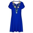 thumbnail image 4 of Puntoco Vestido De Cuello Redondo De Manga Corta Suelto Casual Estampado Estilo Étnico De Verano Para Mujer Azul L,Regalos Para Mujer Joven, 4 of 5