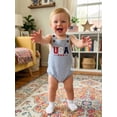 thumbnail image 6 of BemeyourBBs Newborn Baby Boy Girl My First 4th of July Outfit Patriot Independent Day Summer Clothes Romper Overalls USA Flag Embroidery Sleeveless Square Neck Backless Jumpsuit Bodysuit Overalls, 6 of 9