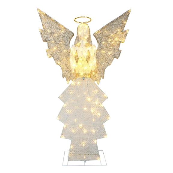 60" Outdoor Lighted Angel with 140 Lights, Gold/White