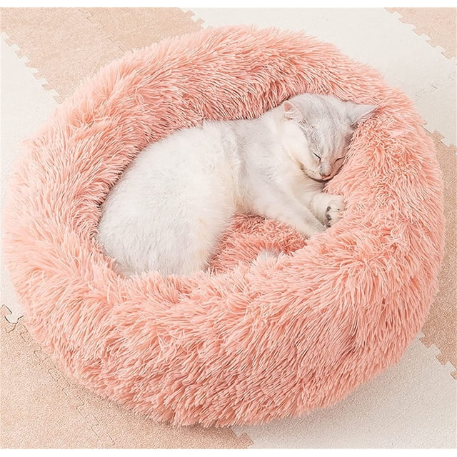 Camas para gatos para gatos de interior, cama lavable para perros y gatos con forma de dona, cojín de felpa suave para mascotas, cama esponjosa con fondo impermeable para perros y gatos, cama