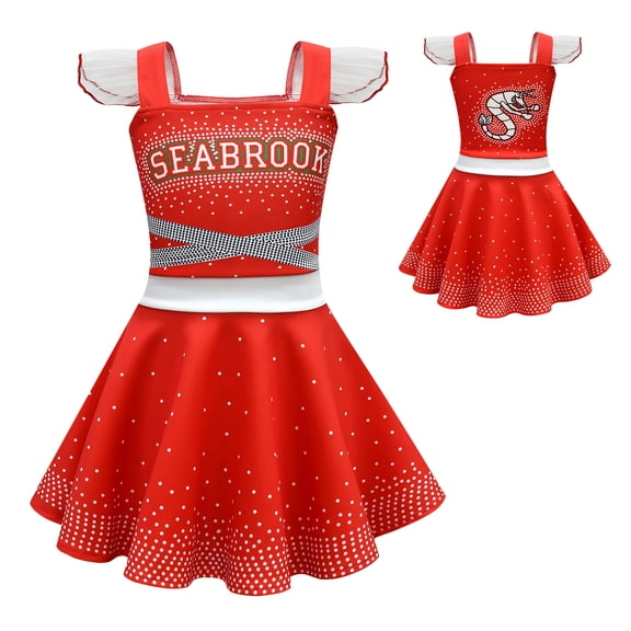 Girls Cartoon Cheerleading Dress Halloween Fancy-Dress Costume Outfit 3-8T