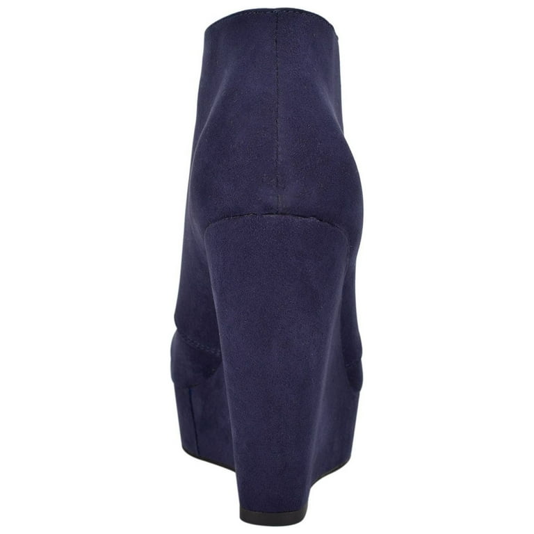 Navy blue wedge booties sale