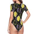 thumbnail image 4 of Naloa Lavender Flowers Women's Short-Sleeved Onesie, One-Piece Swimsuit for Parties, dates, clubs - Medium, 4 of 9