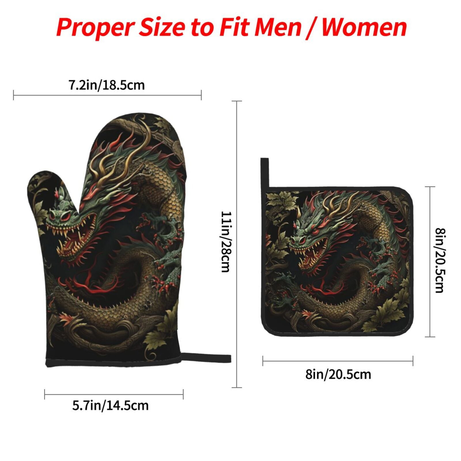 Dragon Chinese Style Chinoiserie Art Cool 4Pcs Oven Mitts and Pot Holders Sets Oven Kitchen Gloves Hot Pads for Cooking BBQ Baking Grilling
