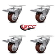 thumbnail image 2 of 3 Inch Maroon Polyurethane Swivel Top Plate Caster Set with Total Lock Brake SCC, 2 of 2