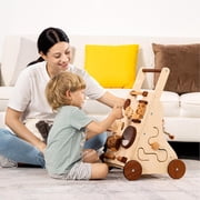 Woodtoe Wooden Baby Walker, Adjustable Push and Pull Learning Activity Center Walker Toy, Natural Wood Sit to Stand Walker for Baby Learning to Walk, Educational Gift for Toddler Boy Girl 1+