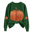 thumbnail image 4 of Womens Halloween Crewneck Sweatshirt Sparkling Sequin Pumpkin Maple Leaf Relaxed Fit Cozy Pullover Top Dark Green M, 4 of 4