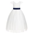 thumbnail image 2 of Ekidsbridal Ivory Lace V-Back Cap Sleeves Flower Girl Dress Junior Bridesmaid Gown for Wedding Tulle 622T 4, 2 of 3