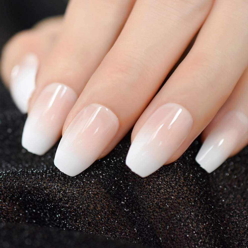 Coolnail Pink Nude White Ombre French Ballerina Coffin False Nails Gradient  Natural Manicure Press On Fake Nails Tips Daily Office Finger Wear -  Walmart.Com