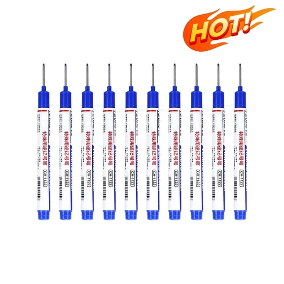 10‑Pack Long Nib Permanent Carpenter Markers, 0.79in Long Tip Fast Dry Waterproof Ink Marker Pens, 0.06in Fine Point Multi‑Color Construction Markers for Metal, Wood, Glass, Tile & DIY Projects