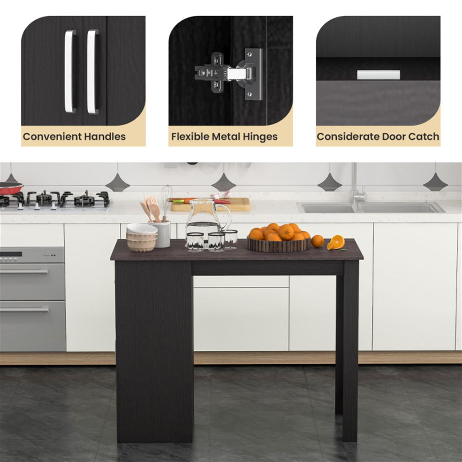 Demi Bonn Counter Height Bar Table with Storage Cabinet and Drawer, Modern Rectangular Dining Table Furniture for Kitchen, Dining Room, Dinette, Breakfast Nook, Black