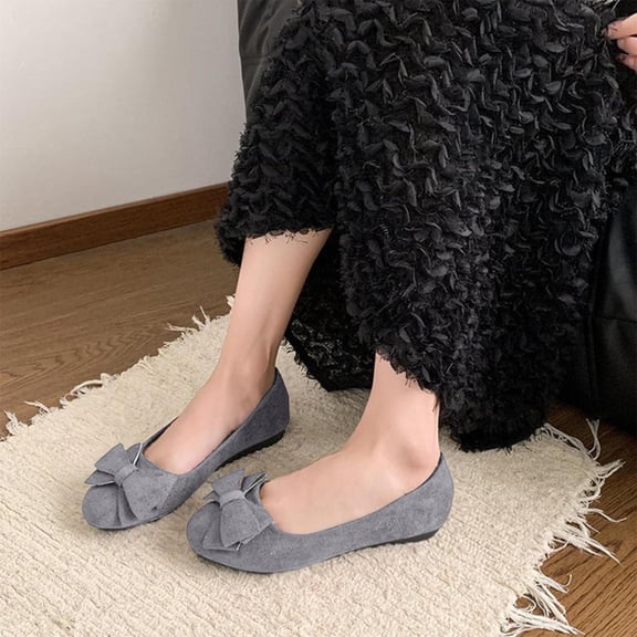 BXSRUTA Plus Size Women's Casual Bow Flats Soft Soled Lightweight Comfortable Walking Shoes Suede Loafers