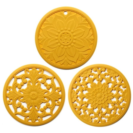 

Silicone Trivet Mat Set with 3 Carved Patterns Hot Pot Holder Hot Pads kitchen utensils cooking tools kitchen gadget