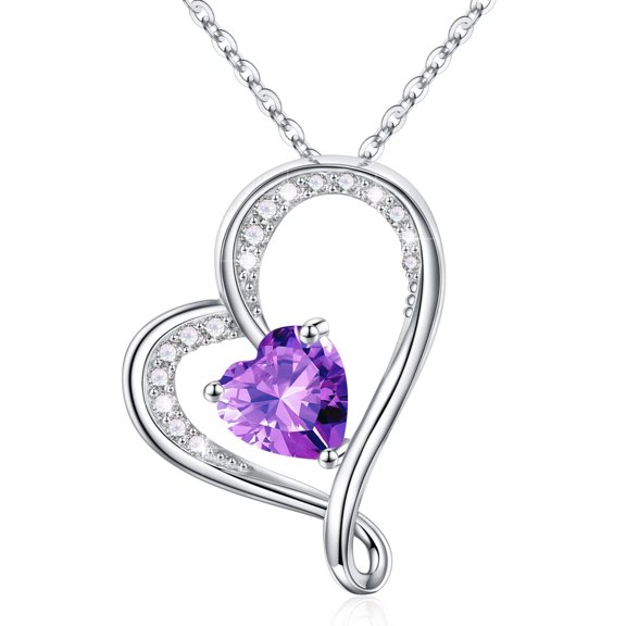 TINGN 925 Sterling Silver Birthstone Necklace for Women 0.8 Ct Natural or Created Gemstone Love Heart Pendant Necklace Valentines Mothers Day Anniversary Birthday Christmas Gifts for Women