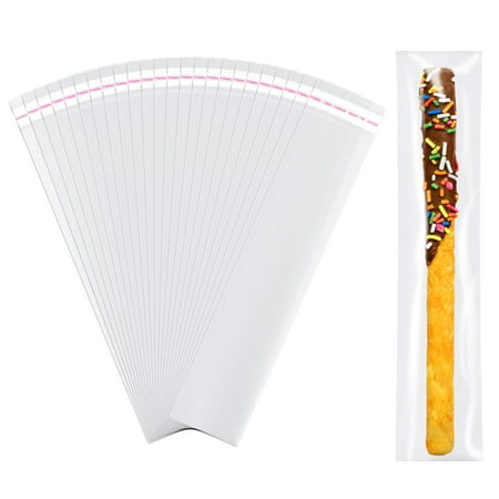 HRXMS 2x10 Inch Self-Sealing VTF5 Pretzels Individual Bags 200 Food Safe Pretzel Rod & Candy Wrapping Bags for Chocolate Cookies Popsicles Gifts (Transparent Individually Wrapped Packaging)