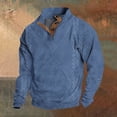 thumbnail image 3 of Men's Line Print 3-Button Stand Collar Quarter-Zip Sweatshirt, Casual Outdoor Pullover Top, Spring Fall Graphic Style,Blue,L, 3 of 5
