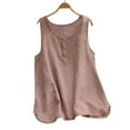 thumbnail image 2 of Holzkary Womens Linen Tank Tops Spring Summer Cute Comfy Beach Sleeveless Shirts Womens Crew Neck Sleeveless Top T Shirt Up Top T Shirt Pink M, 2 of 4