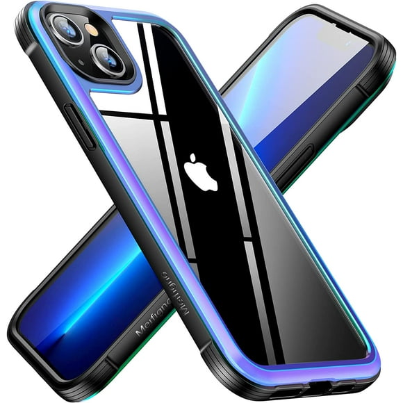 Meifigno Arc-en-Ciel Série Conçu pour iPhone 14 Plus Cas, Protection de Qualité Militaire, Changement de Couleur Cadre en Aluminium,