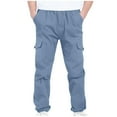thumbnail image 2 of Spazoro Boys Cargo Pants with Multi-Pockets, Soft & Warm Baggy Solid Color Elastic Waist Casual Straight Leg Pants for Boys Blue Size 4 T, 2 of 9