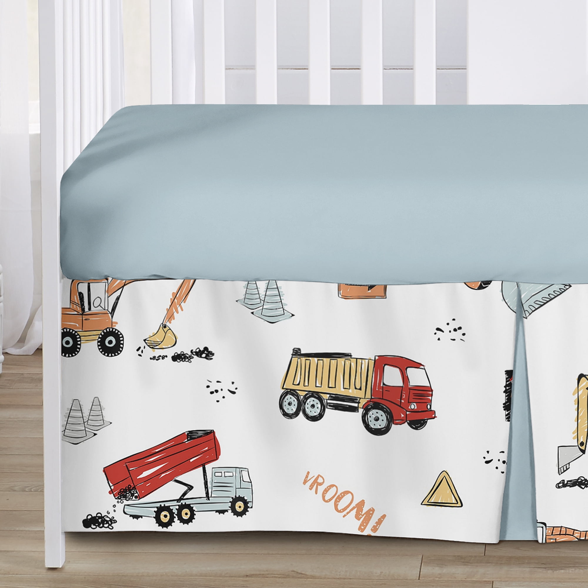 Sweet Jojo Designs Construction Truck White Red Blue Crib Bedding + BreathableBaby Breathable Mesh Liner Pad