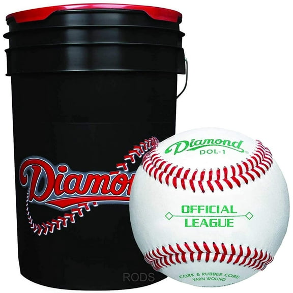 Diamond 6-Gallon Ball Bucket with 30 DOL-1 Official League Baseballs (Black)