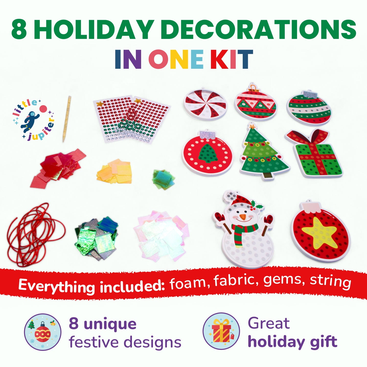 DIY Gem & Poke Art Christmas Ornaments for Kids Set for Kids 4 & Up - Makes 8pcs