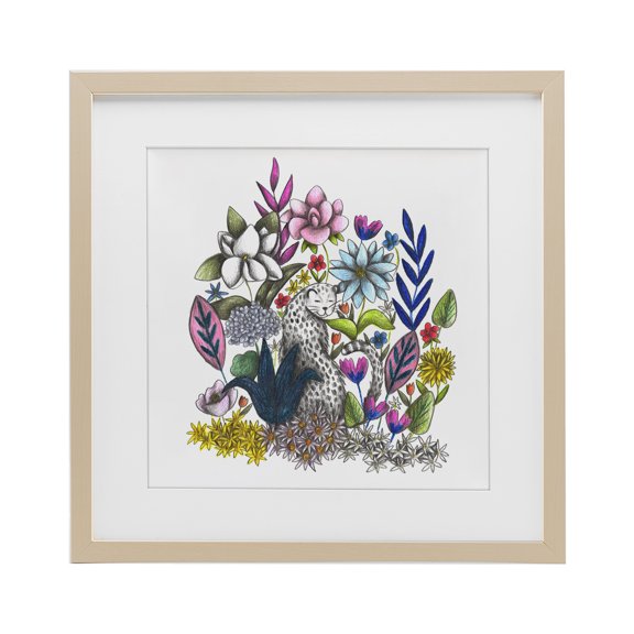Stupell Industries Bohemian Leopard in Midst of Flowers Birch Framed Print Under Glass, 13 x 13, by Cecilia Battaini