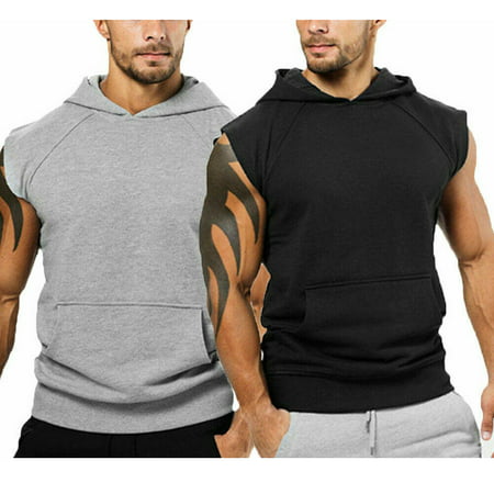 Men Muscle Hoodie Tank Top Bodybuilding Gym Workout Sleeveless Vest