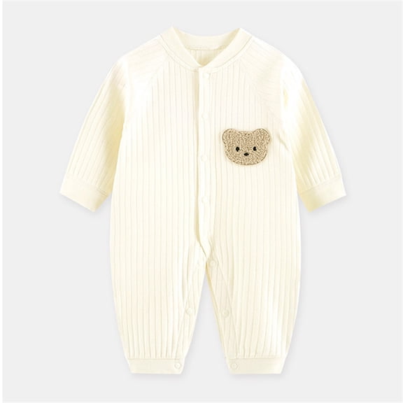 XIMIN Newborn Baby Cotton Onesie, Cute Bear Patched Casual Long Sleeve Bodysuit, Toddler & Infant Boy's Girl's Comfortable Clothing 