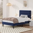 thumbnail image 2 of 4 Ever Winner Blue Twin Velvet Platform Bed Frame, Horizontal Stitched Upholstery, Reinforced Anti-Squeak Structure, Heavy-Duty Slats, No Box Spring Required, 2 of 9