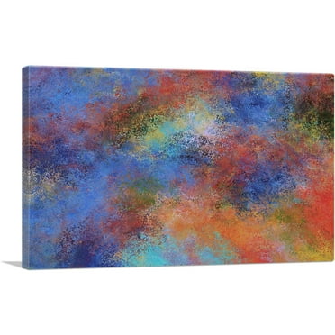 ARTCANVAS Blue Orange Teal Modern Canvas Art Print - Size: 26" x 18" (0.75" Deep)