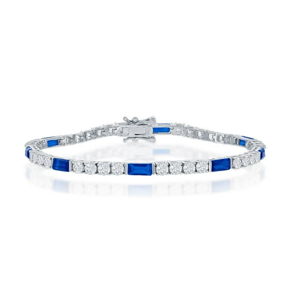 TheJewelryHut Designer Sterling Silver Round and Emerald-Cut 3mm Tennis Bracelet - Sapphire CZ