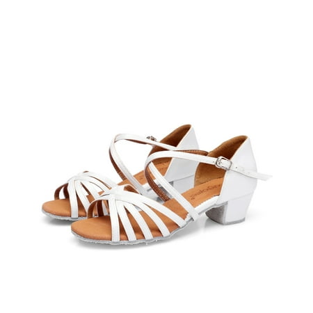 

Rotosw Girl Comfortable Open Toe Heels Sandal Ballroom Lightweight Ankle Strap Sandals Dancing Comfy Buckle Latin Shoes