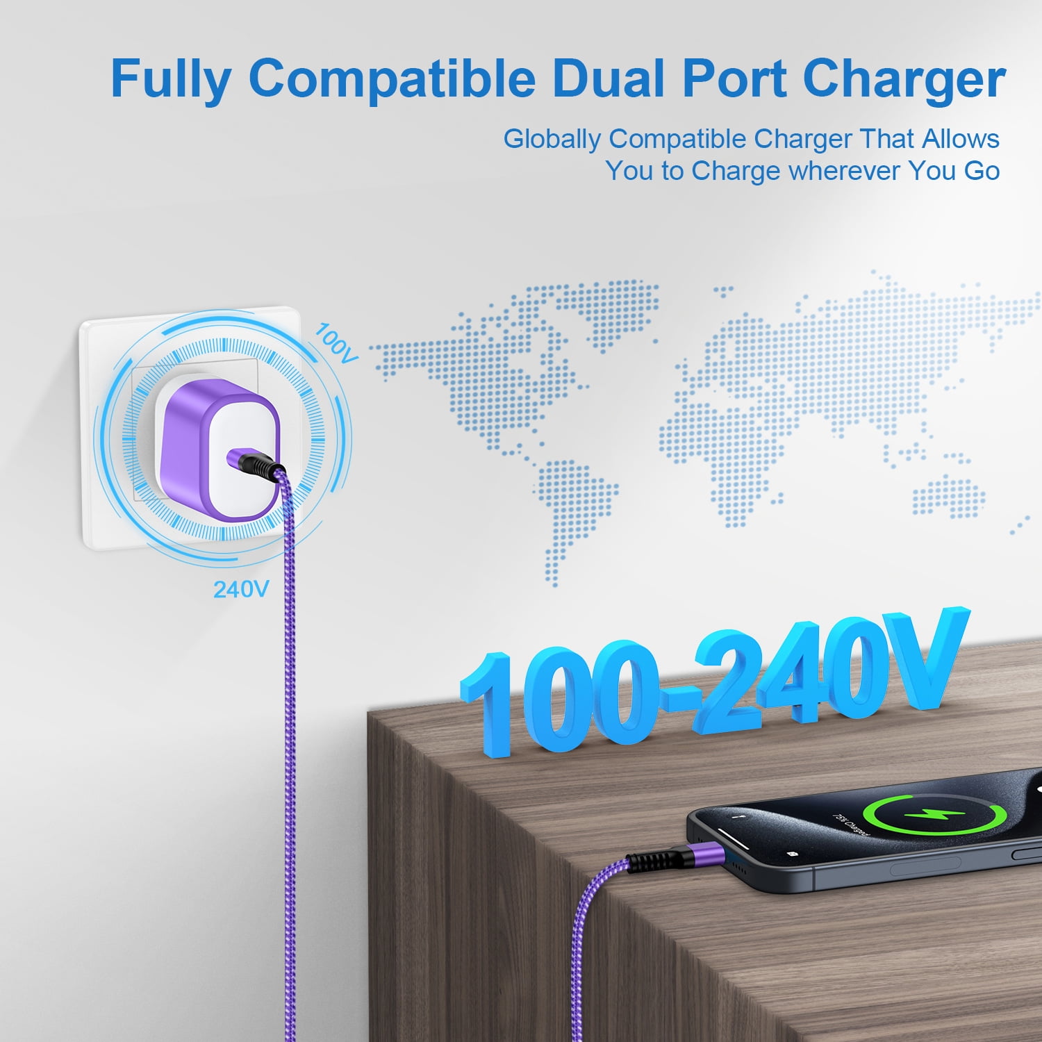 Compatible for iPhone Charger Fast Charging, 3 Pack 20W PD USB C Charger Block+USB C to Charging Cord 6FT, Type C Wall Charger Adapter USB C Brick Phone Charging Cord Compatible for iPhone, Purple