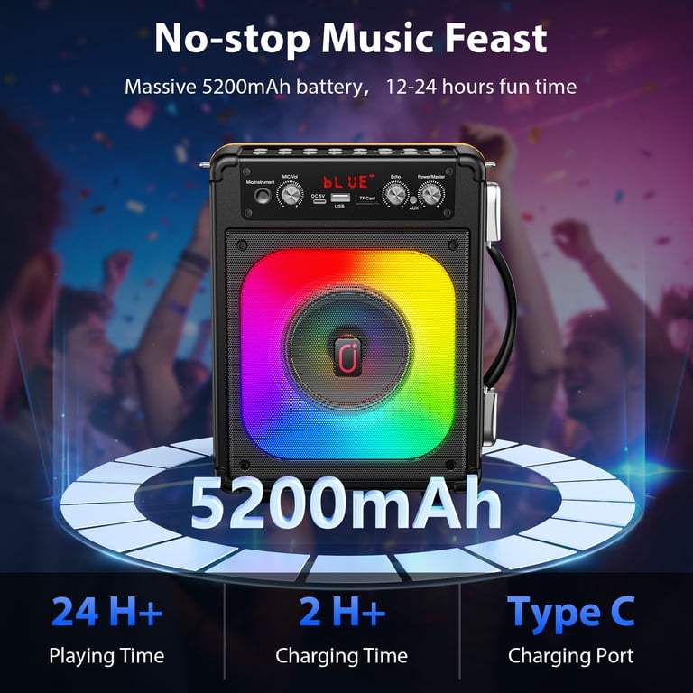 Karaokemachine, draagbare Bluetooth-luidspreker met 2 draadloze microfoons voor volwassenen en kinderen met verlichting, karaoke-microfoon met PA- systeem, ondersteunt USB/TF/AUX voor thuisfeest