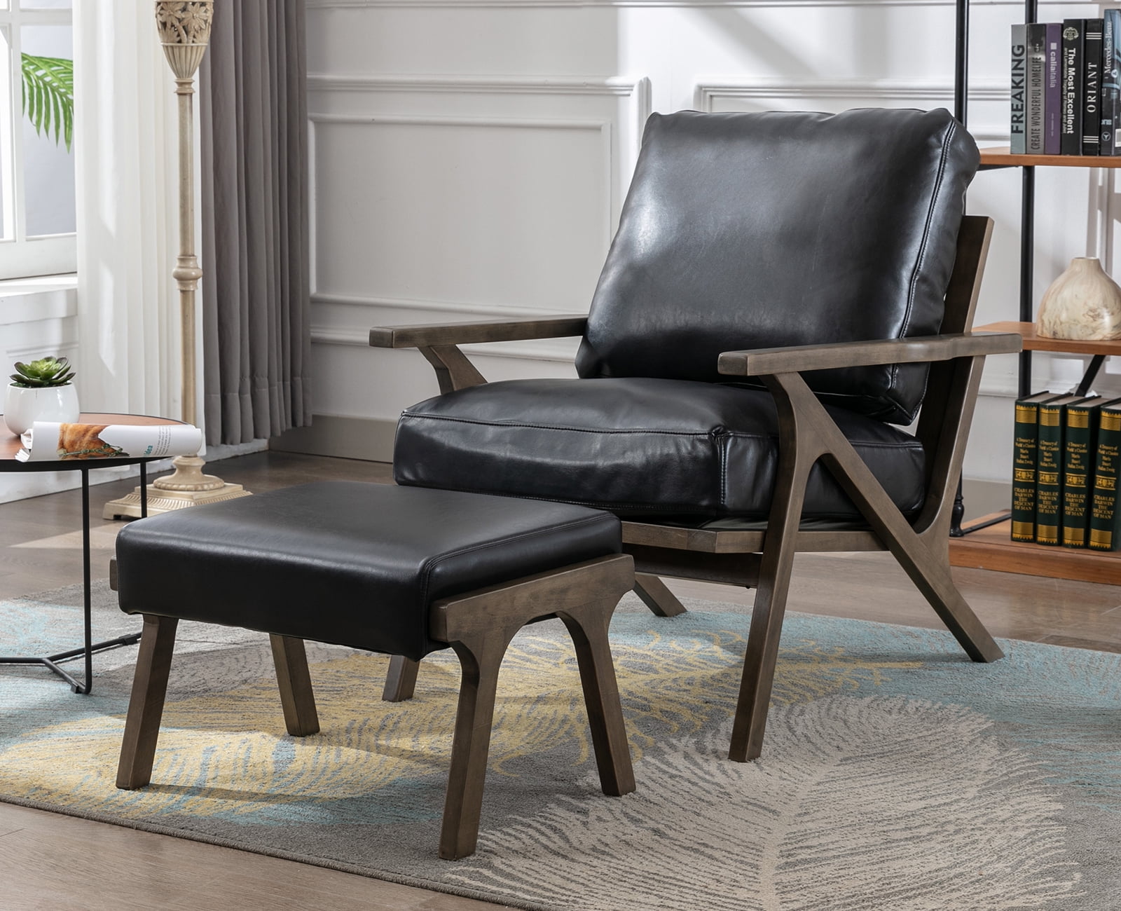 Mid century leather chair and ottoman deals