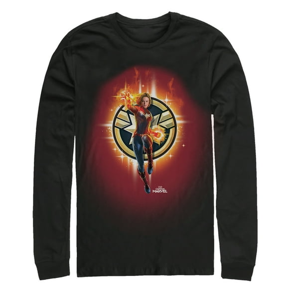 Men's Marvel Captain Marvel Flame Star Symbol Long Sleeve Shirt Black 2X Large